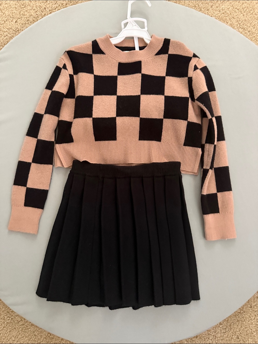 Checkerboard Cropped Sweater skirt set
